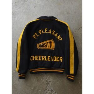 Vintage 1960s Pt. Pleasant Cheerleader Fitt Bro Black Varsity Jacket 38 USA Made